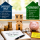 Interest only versus repayment mortgage comparison for buy-to-let investors, shown with a bright desk scene, house icons, cash flow notes, calculator, coins and a model property