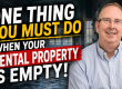 Image showing Peter Jones beside a dark, empty property interior, with bold text warning about the one thing you must do when your rental property is empt